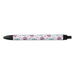 Preta Caneta Casamento Flor Aquarela Peônia Roxa