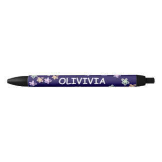 Preta Caneta com ESTILO Flor Azul Elegante