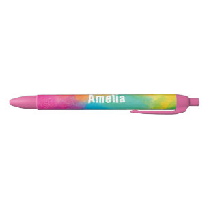 Preta Caneta com Nome Personalizado Arco-íris Rosa