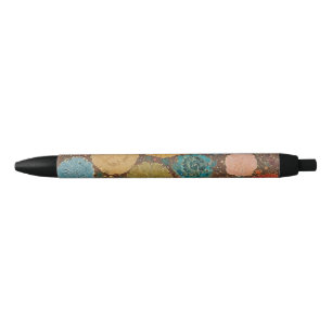 Preta Caneta com Padrão de Mosaico Floral Terroso