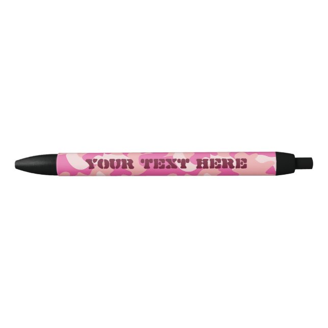 Preta Caneta cor-de-rosa de Camo - adicione seu texto (Frente)