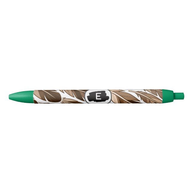 Preta Caneta de Boho Personalizado - Castanho Monograma  (Frente)