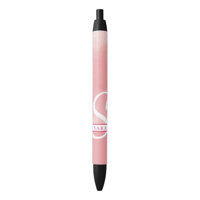 Preta Caneta de Monograma de Aquarela Rosa (Frente Vertical)