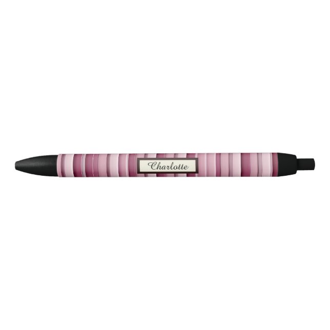 Preta Caneta de Stripes Mauve Rosa Personalizadas (Frente)