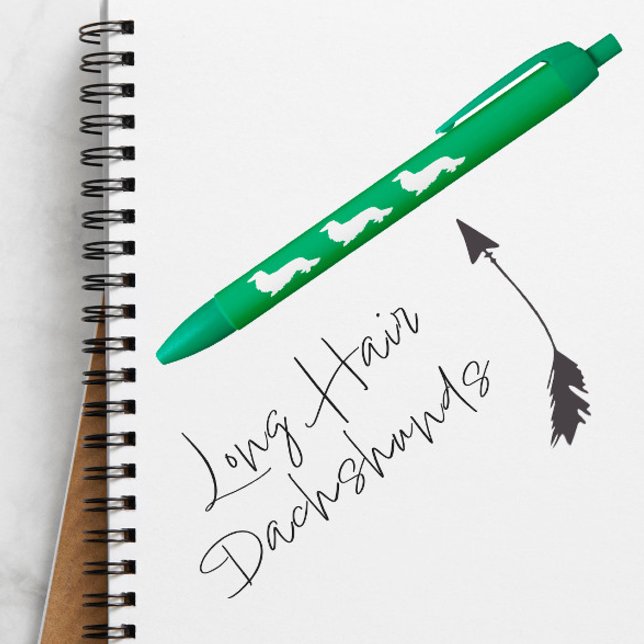 Preta Caneta de Tinta de Cabelo Longo Verde (Long hair dachshund ink pen - nice wiener dog loving gift)