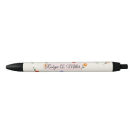 Preta Caneta Elegante Minimalista Floral com Nome Person