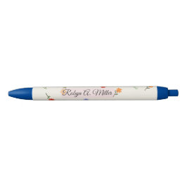Preta Caneta Elegante Minimalista Floral com Nome Person