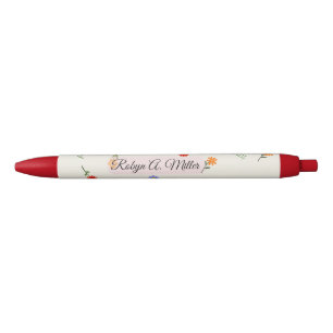 Preta Caneta Elegante Minimalista Floral com Nome Person