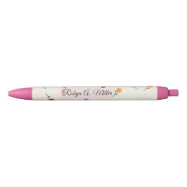Preta Caneta Elegante Minimalista Floral com Nome Person