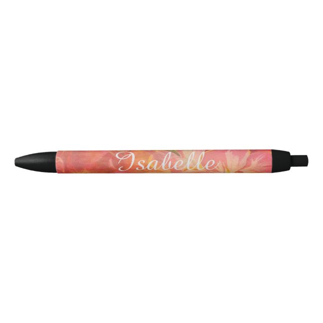 Preta Caneta Floral de Nome Personalizado (Frente)