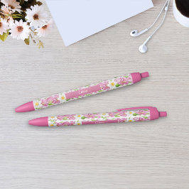 Preta Caneta Floral de Tulipas e Narcisos Rosa Personali