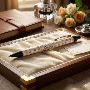 Preta Caneta Floral Nome Personalizado Presente Elegante