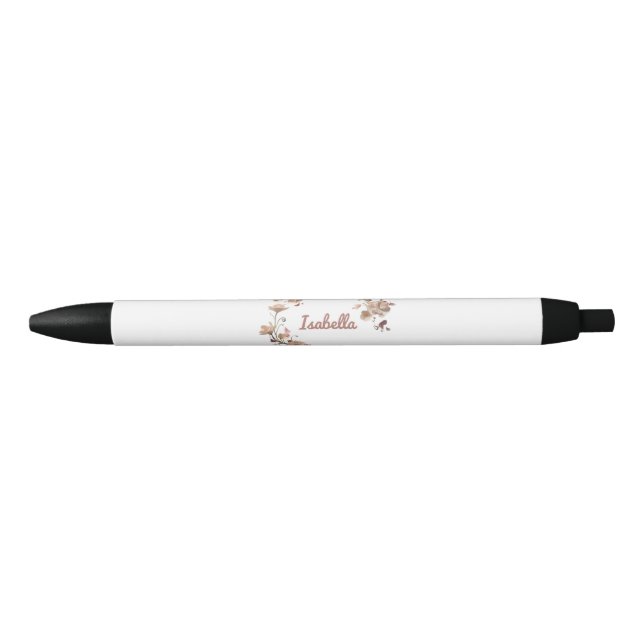 Preta Caneta Floral Personalizada Elegante (Frente)