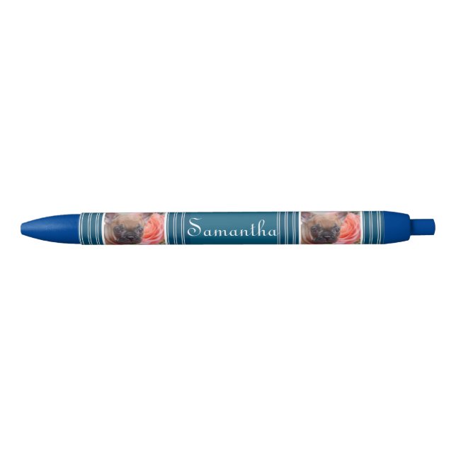 Preta Caneta personalizada azul do buldogue francês (Frente)