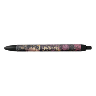Preta caneta personalizada com padrão de flor