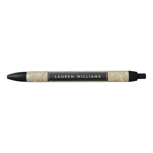 Preta Caneta Personalizada da Glitter Dourada (Frente)