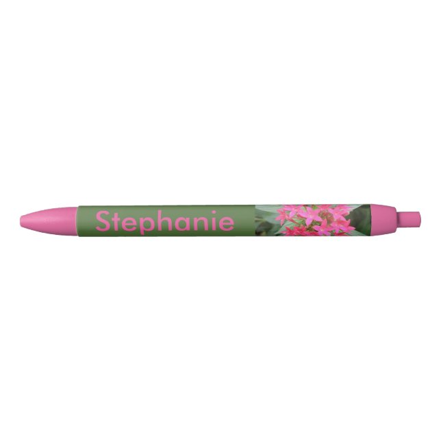 Preta Caneta Personalizada das Flores Tropicais Rosa-Bri (Frente)
