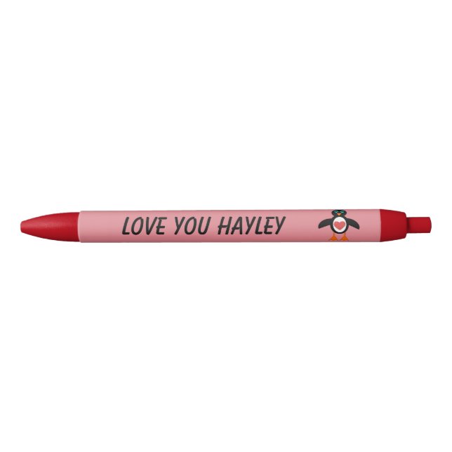 Preta Caneta Personalizada De Pinguim Coração De Amor Co (Frente)