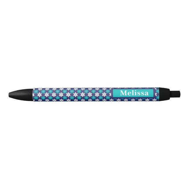 Preta Caneta personalizada, design geométrico (Frente)