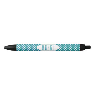 Preta Caneta personalizada do bolinhas azul/teal e branc