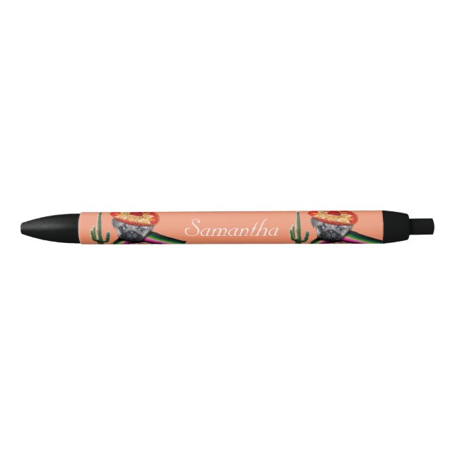 Preta Caneta personalizada do cão do Pug laranja (Frente)