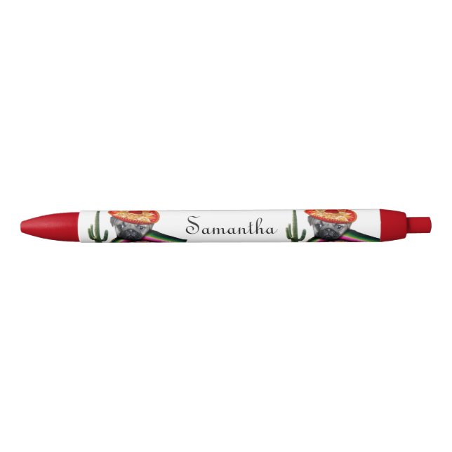 Preta Caneta personalizada do cão do pug vermelho (Frente)