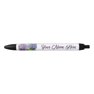 Preta Caneta Personalizada Hortênsias Azuis