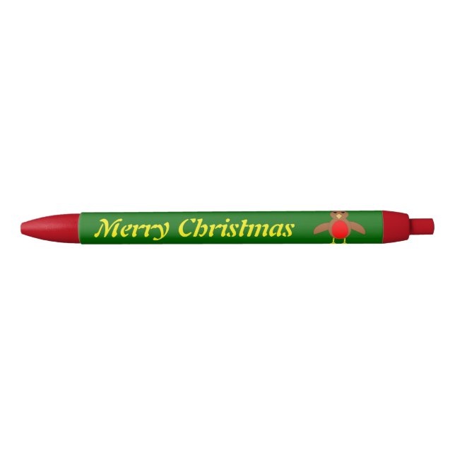 Preta Caneta Personalizada Robin de Natal (Frente)