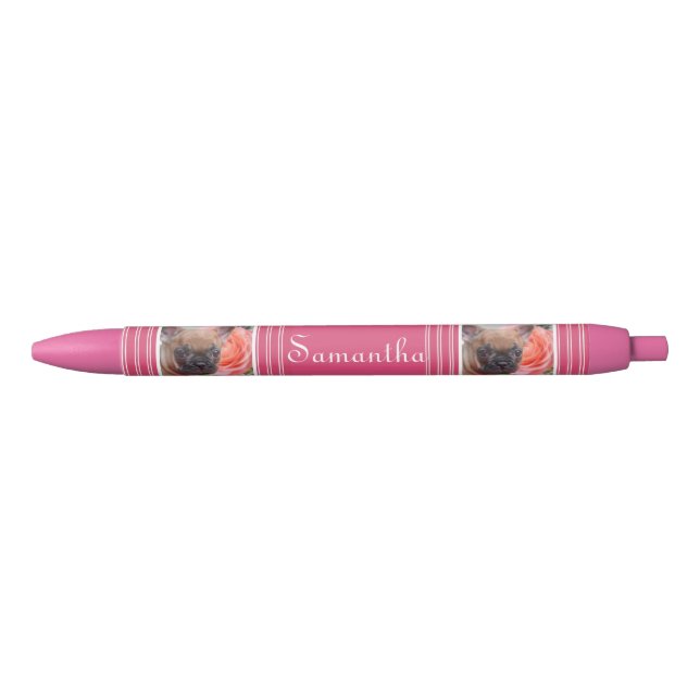 Preta Caneta personalizada rosa do buldogue francês (Frente)