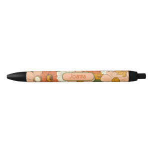 Preta Caneta Personalizável Floral do Groove Laranja Ret