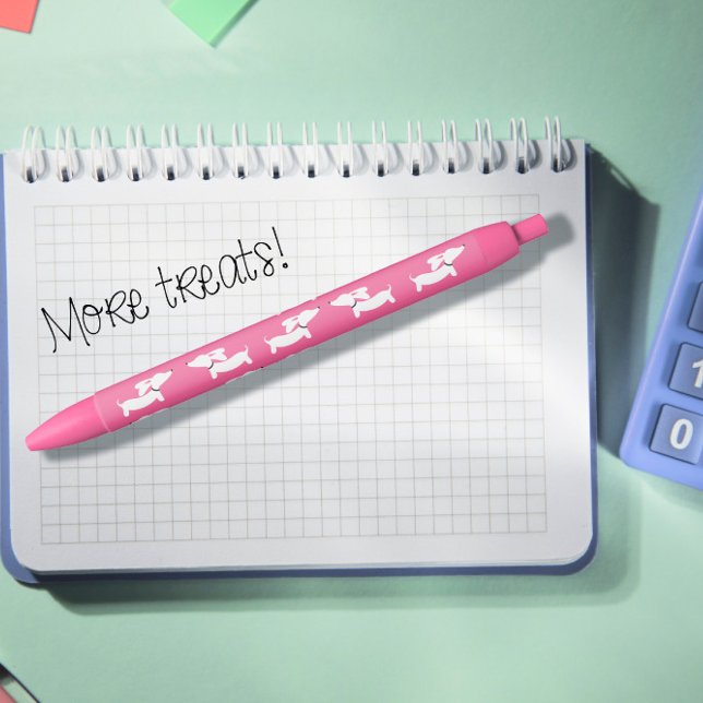 Preta Caneta rosa de tinta digital Dachshund para amante (Pink wiener dog writers gift - ink pen)