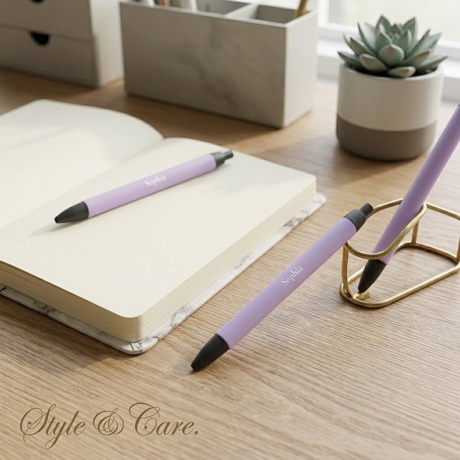 Preta Caneta Roxa Pálida Estilosa Personalizada com o Se (Custom Stylish Pale Purple Pen with Your Name)