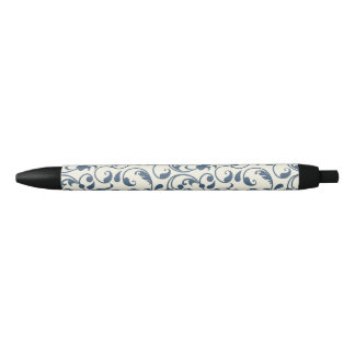 Preta Caneta Tinta Floral com Acabamento Preto