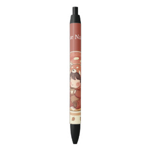 Preta Caneta Tinta Personalizada Panda Vermelho Chibi Fo