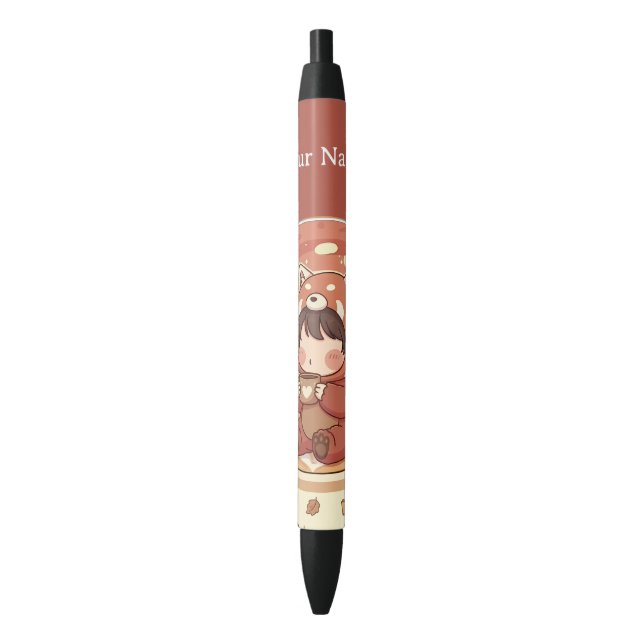 Preta Caneta Tinta Personalizada Panda Vermelho Chibi Fo (Frente Vertical)