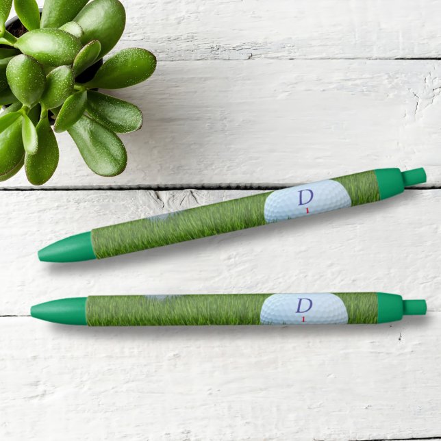 Preta Caneta Verde do Golf Ball Monograma (Just add your initial to these green pens. Perfect gift for a golfer)