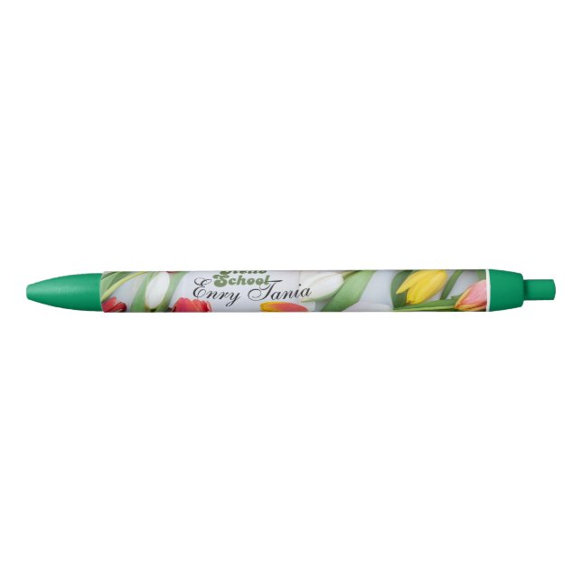 Preta Caneta verde floral personalizada Vintage (Frente)
