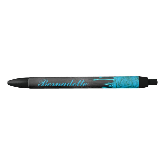 Preta Chic Drivers Rosas de Caneta Personalizada Teal (Frente)