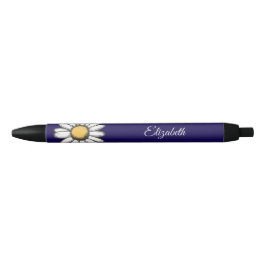 Preta Ilustração Floral Daisy da Moda Caneta Navy