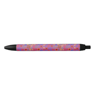 Preta Impressão Floral Retro Chic na Caneta Magenta