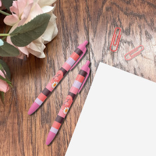 Preta Listras cor-de-rosa na moda das matiz com a caneta