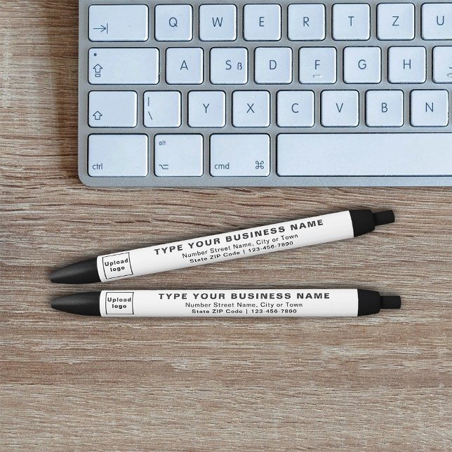 Preta Marca Comercial Branca em Caneta Tinta (Ink pen with white barrel and your business brand)