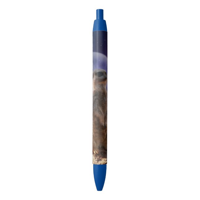 Preta Meerkat E Lua Cheia, Caneta De Tinta Azul (Frente Vertical)