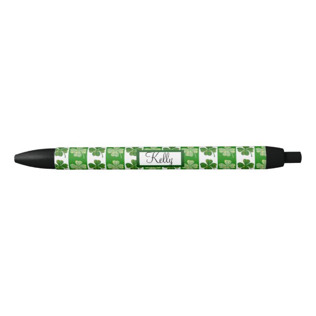 Preta Nome Personalizado Caneta de Clover Verde Irlandês (Frente)