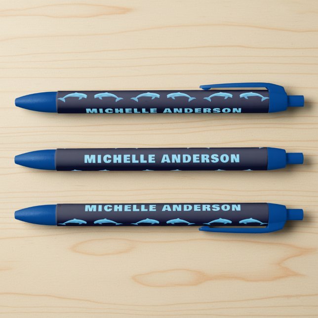 Preta Nome Personalizado com Caneta de Golfinhos (Custom name pen for dolphin lovers.)