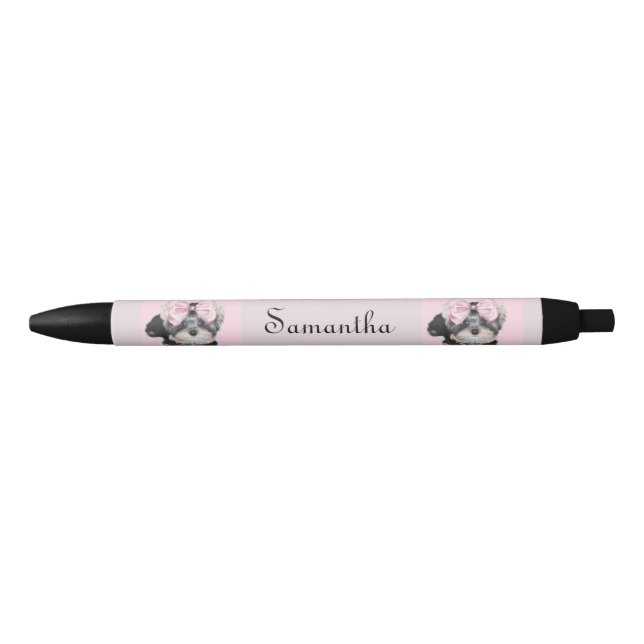 Preta O rosa personalizou a caneta do yorkshire terrier (Frente)