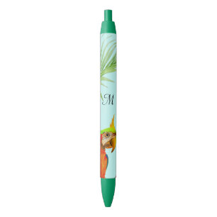 Preta Papagaio Arara Multicolorido Tropical & Caneta Mon