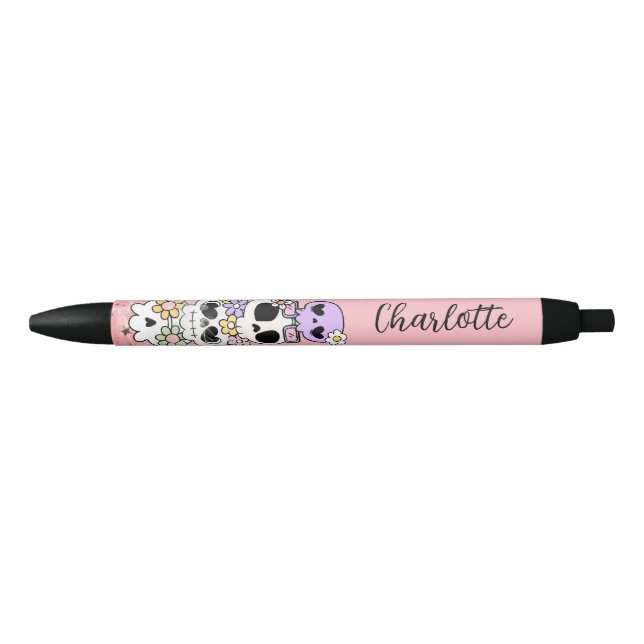 Preta Personalize Espetacular Caneta de Crânio Floral Fo (Frente)