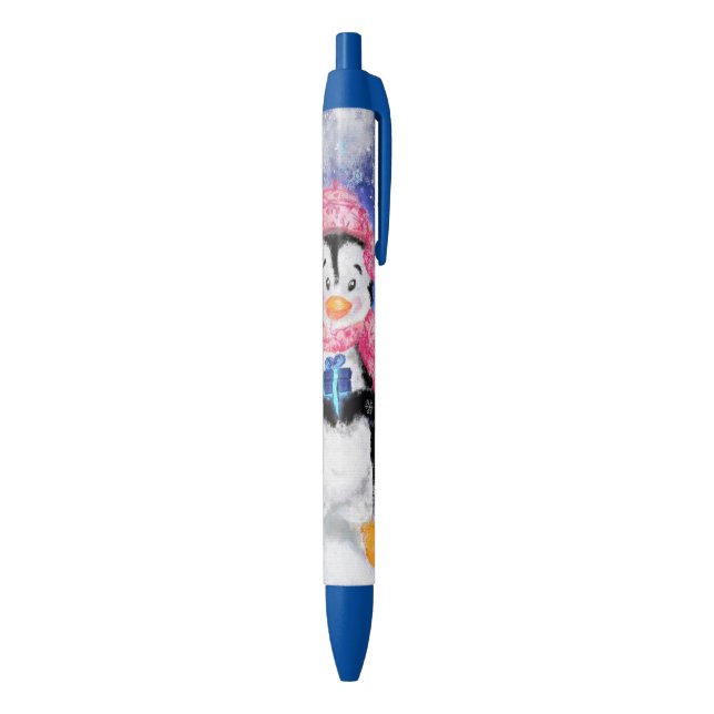 Preta Pinguim de Natal bonito com Caneta para presentes (parte de inferior (Vertical))