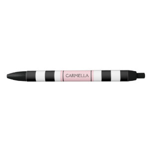 Preta Preto personalizado e caneta listrada cor-de-rosa